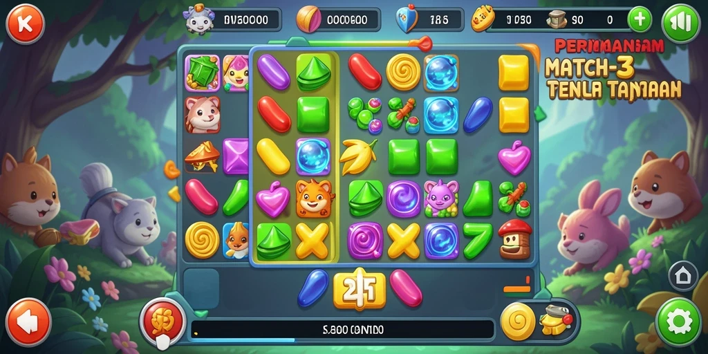 Screenshot gameplay T6 dengan bola berwarna cerah yang terhubung.